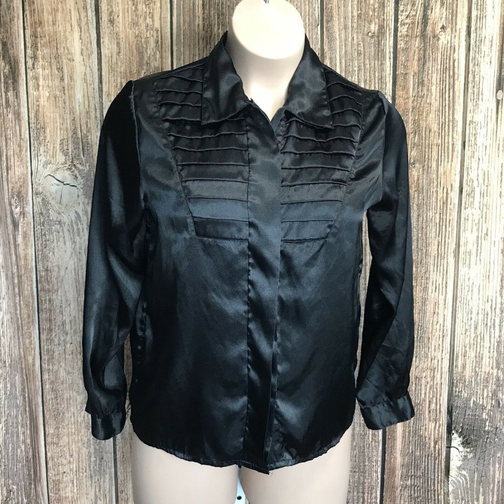 Kathy Che Button Down Shirt ~ Sz 14 ~ Black